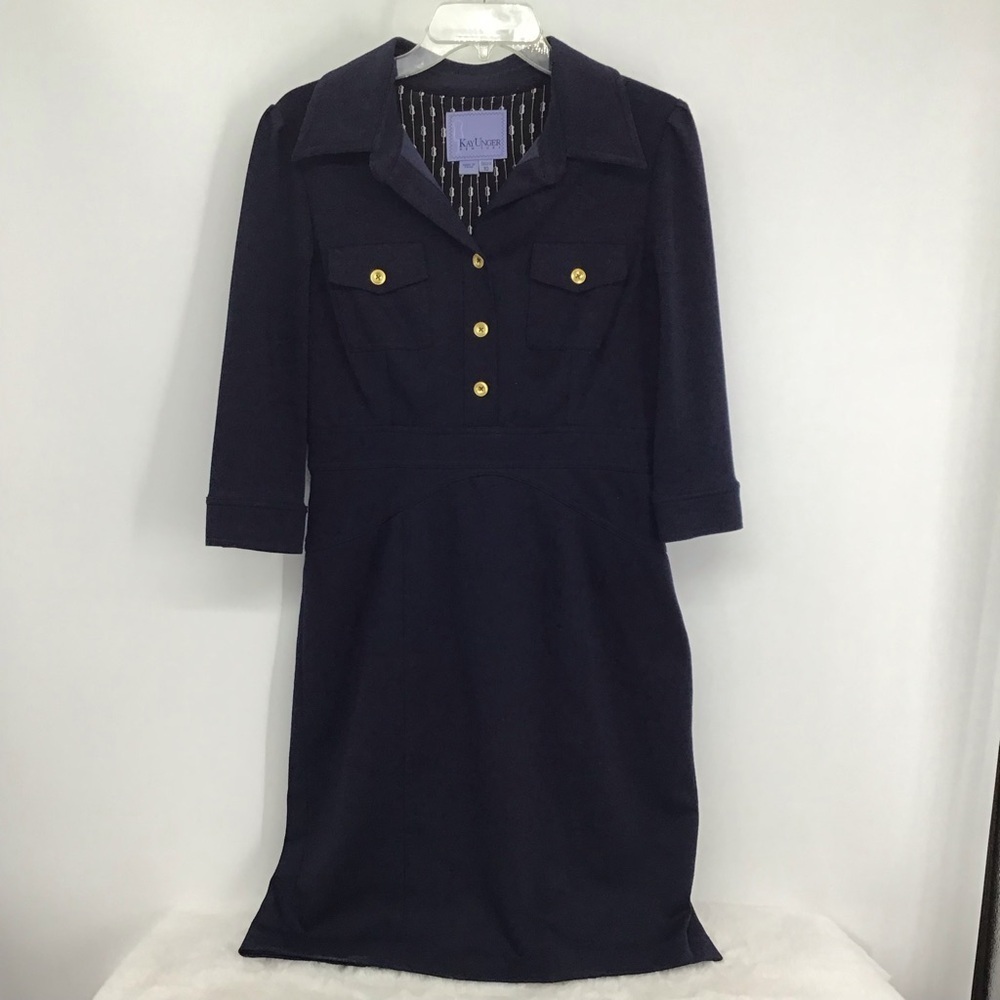 Kay Unger Women’s Shirt Dress Button-Up Career Business Casual Dark Navy Size 10